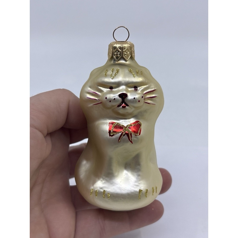 Vtg Hand Blown Glass Cat Ornament Christmas Made In Ukraine